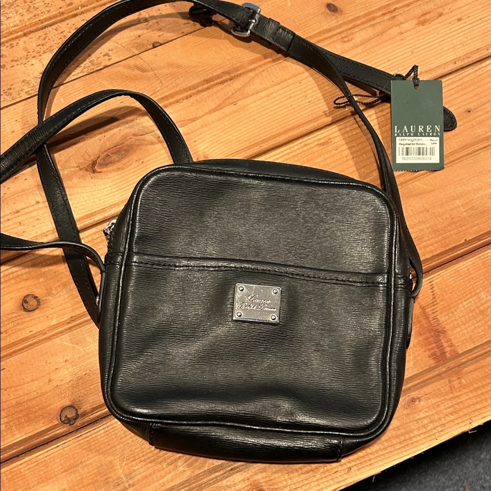 Lauren Ralph Lauren Black Leather Crossbody Messenger Bag